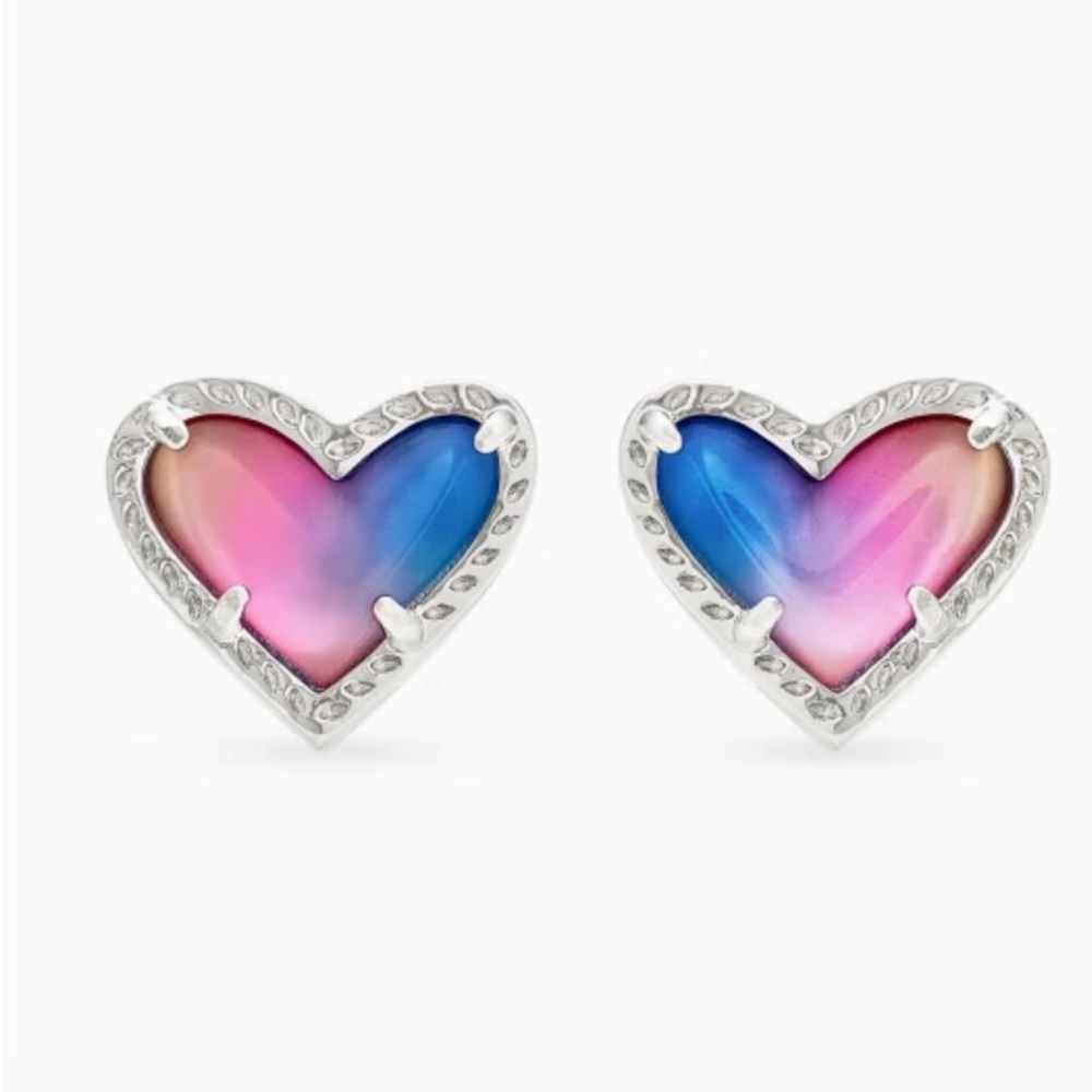 Kendra Scott Ari heart stud earring silver watercolor illusion NWT